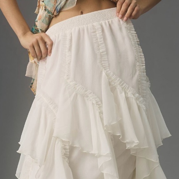 Anthropologie Kavita Bhartia Ruffle Ivory Maxi Skirt Large - Picture 3 of 11